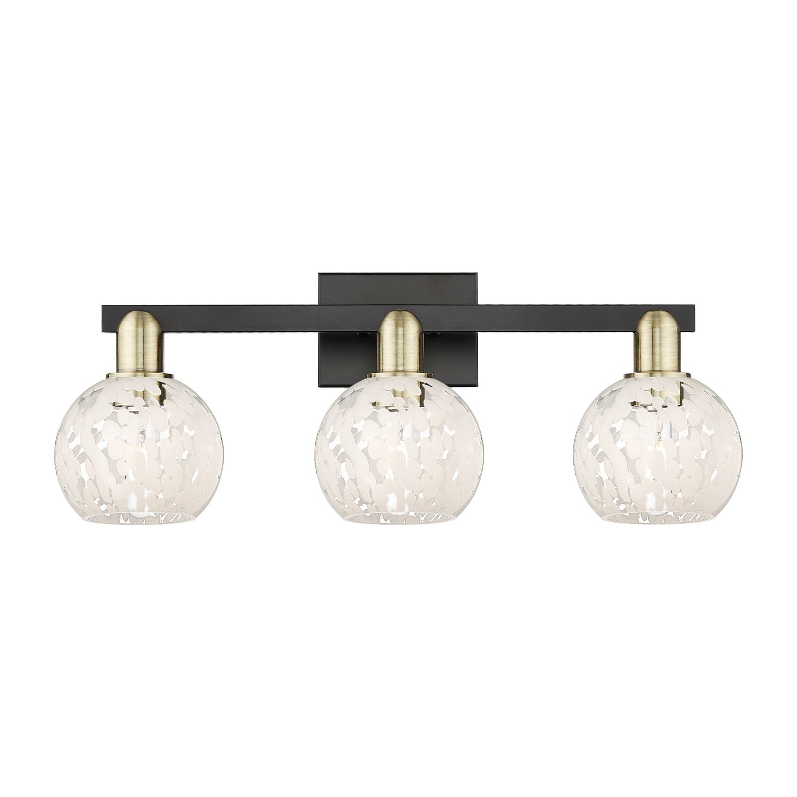 Innovations White Mouchette 25in 3-Light Bath Vanity Light | Industrial Black Antique Brass and White Glass | Kitchen Island | Model 716-3W-BAB-G1216-6WM