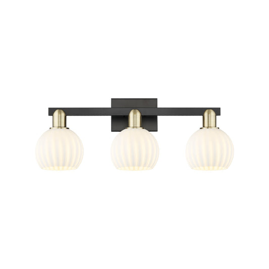 Innovations Lighting Arcadia 25in 3-Light Bath Vanity Light | Industrial Black Antique Brass and White Venetian Glass | Model 716-3W-BAB-G1217-6WV