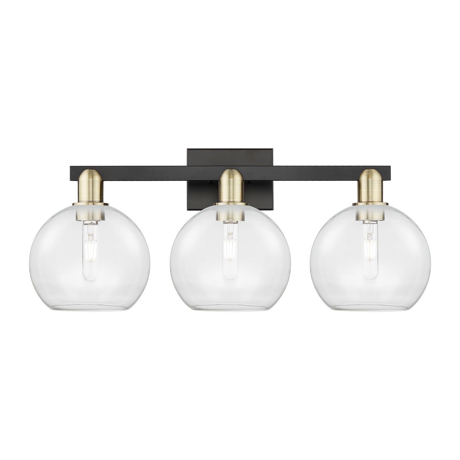 Innovations Athens 27in 3-Light Bath Vanity | Industrial Black Antique Brass Steel and Clear Glass | Bathroom Vanity Light | 27 | Model 716-3W-BAB-G122-8
