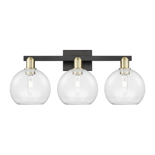 Innovations Athens 27in 3-Light Bath Vanity | Industrial Black Antique Brass Steel and Clear Glass | Bathroom Vanity Light | 27 | Model 716-3W-BAB-G122-8