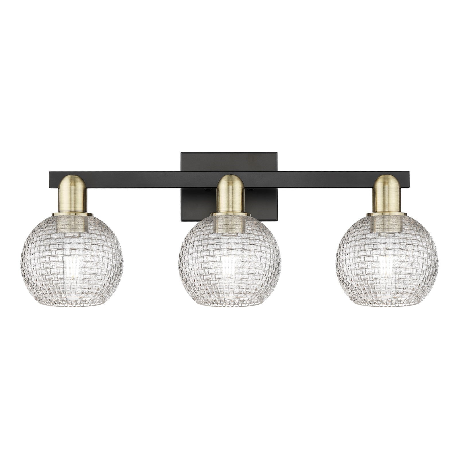 Innovations Athens 25in 3-Light Bath Vanity Light | Industrial Black Antique Brass and Clear Basket Weave Glass | Bathroom | Model 716-3W-BAB-G122C-6CL
