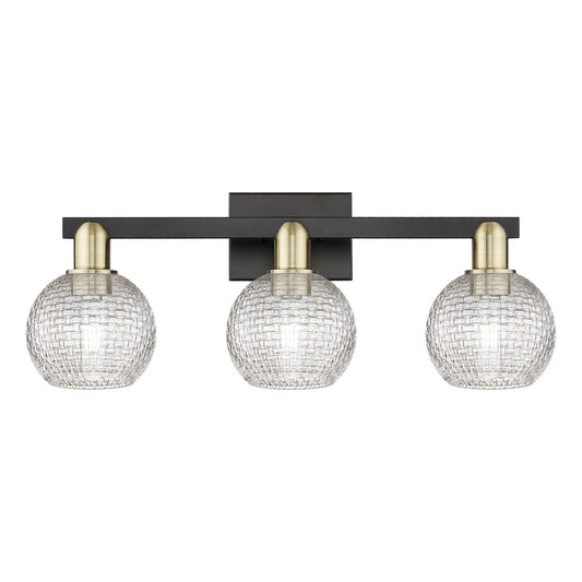 Innovations Athens 25in 3-Light Bath Vanity Light | Industrial Black Antique Brass and Clear Basket Weave Glass | Bathroom | Model 716-3W-BAB-G122C-6CL