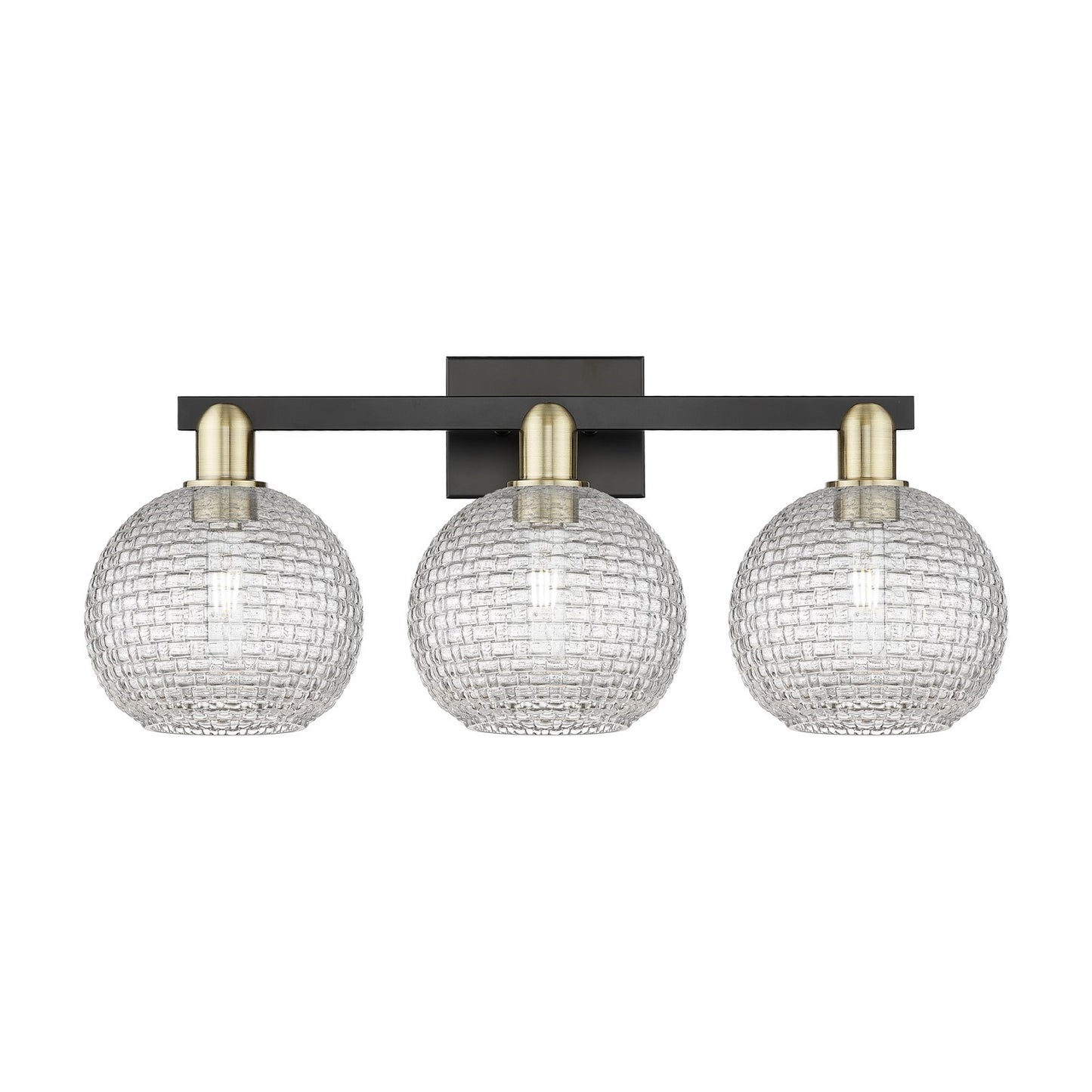 Innovations Athens 27in 3-Light Bath Vanity Light | Industrial Black Antique Brass and Clear Basket Weave Glass | Bathroom | Model 716-3W-BAB-G122C-8CL