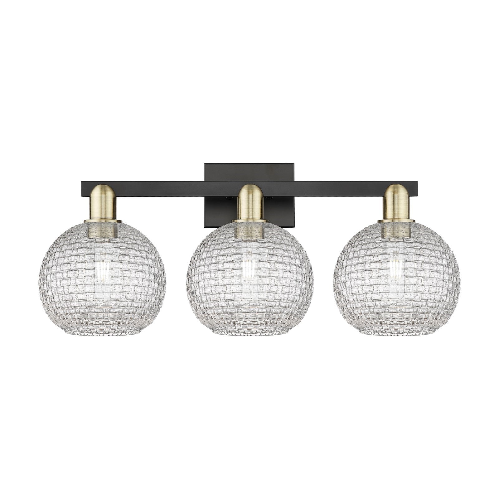 Innovations Athens 27in 3-Light Bath Vanity Light | Industrial Black Antique Brass and Clear Basket Weave Glass | Bathroom | Model 716-3W-BAB-G122C-8CL
