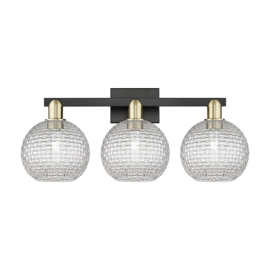 Innovations Athens 27in 3-Light Bath Vanity Light | Industrial Black Antique Brass and Clear Basket Weave Glass | Bathroom | Model 716-3W-BAB-G122C-8CL