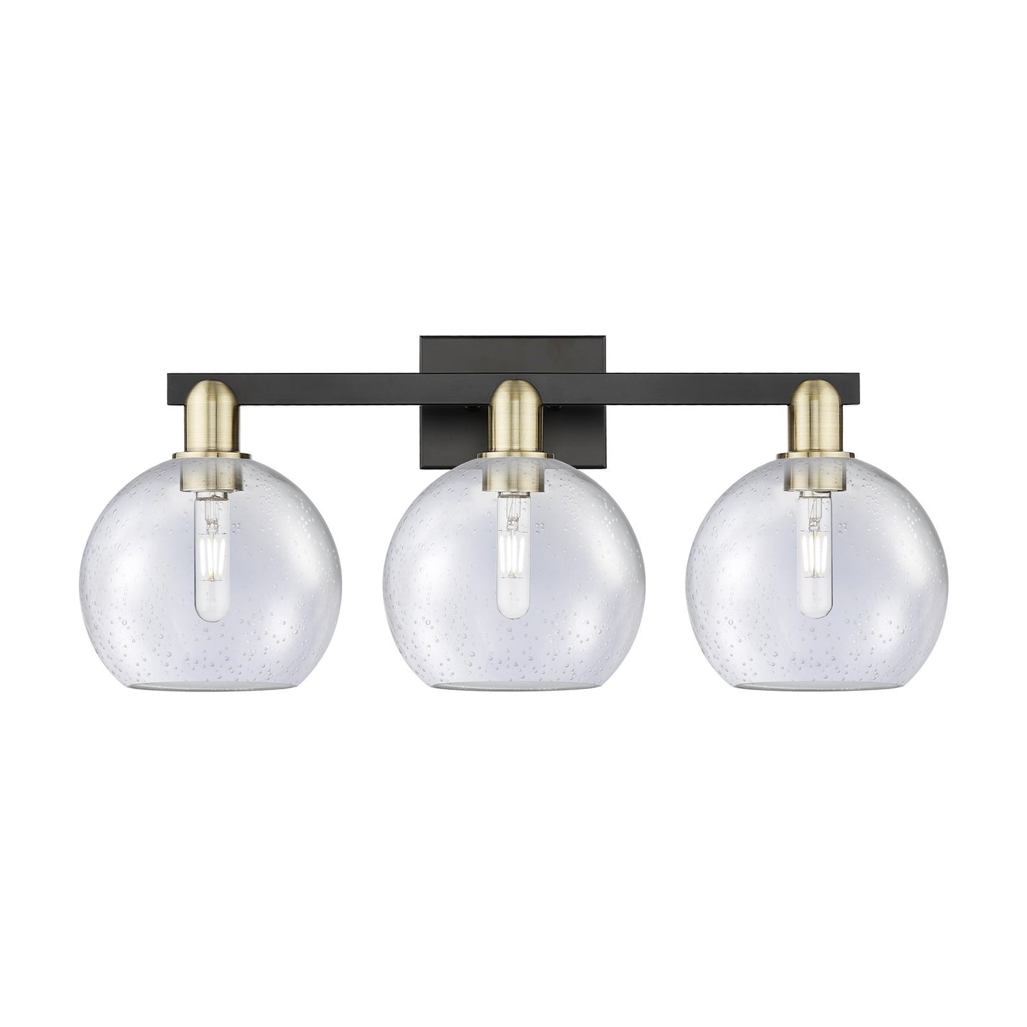 Innovations Athens 27in 3-Light Bath Vanity | Industrial Black Antique Brass Steel and Seedy Glass | Bathroom Vanity Light | 27 | Model 716-3W-BAB-G124-8