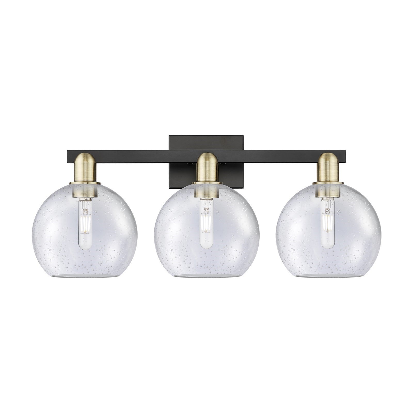 Innovations Athens 27in 3-Light Bath Vanity | Industrial Black Antique Brass Steel and Seedy Glass | Bathroom Vanity Light | 27 | Model 716-3W-BAB-G124-8