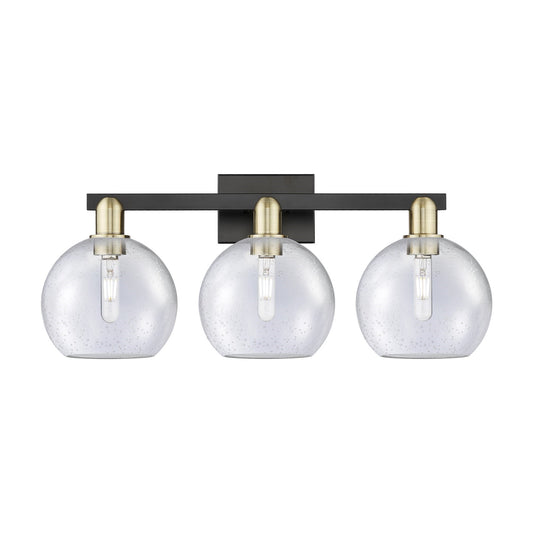 Innovations Athens 27in 3-Light Bath Vanity | Industrial Black Antique Brass Steel and Seedy Glass | Bathroom Vanity Light | 27 | Model 716-3W-BAB-G124-8