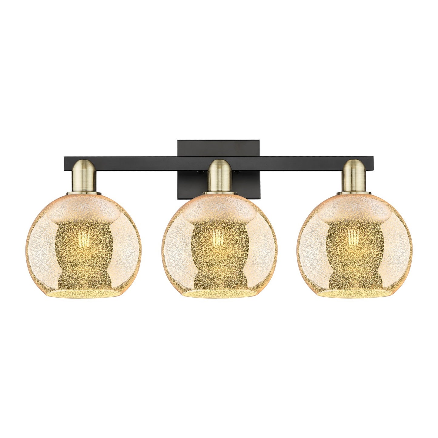 Innovations Athens 27in 3-Light Bath Vanity Light | Industrial Black Antique Brass Steel and Mercury Glass | Bathroom Vanity | Model 716-3W-BAB-G128-8
