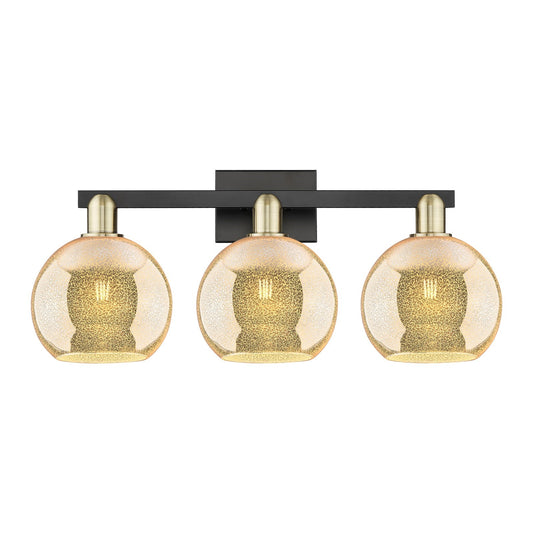 Innovations Athens 27in 3-Light Bath Vanity Light | Industrial Black Antique Brass Steel and Mercury Glass | Bathroom Vanity | Model 716-3W-BAB-G128-8