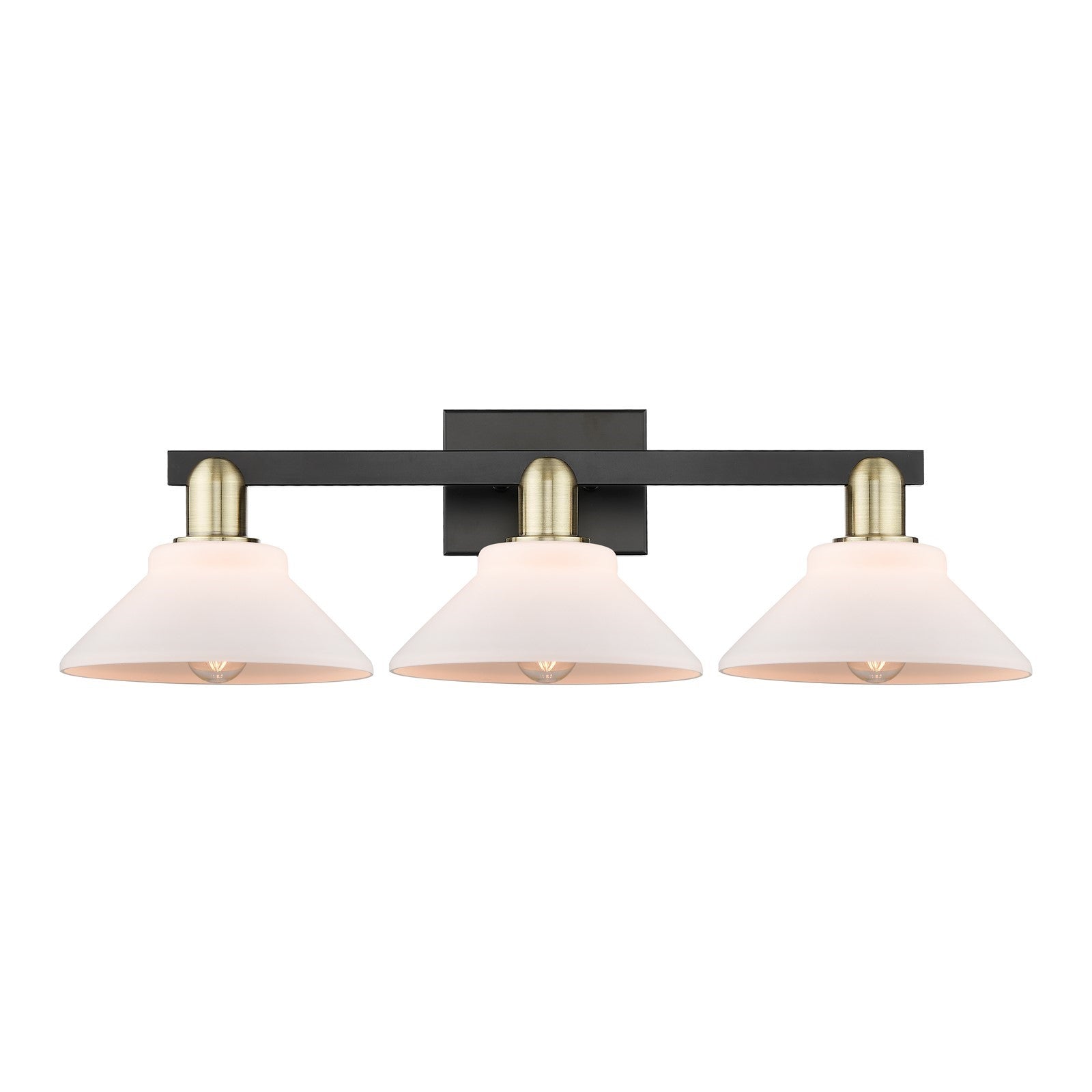 Innovations Orwell 27in 3-Light Bath Vanity Light | Industrial Black Antique Brass and Matte White Glass | Bathroom Vanity | 27.38 | Model 716-3W-BAB-G131