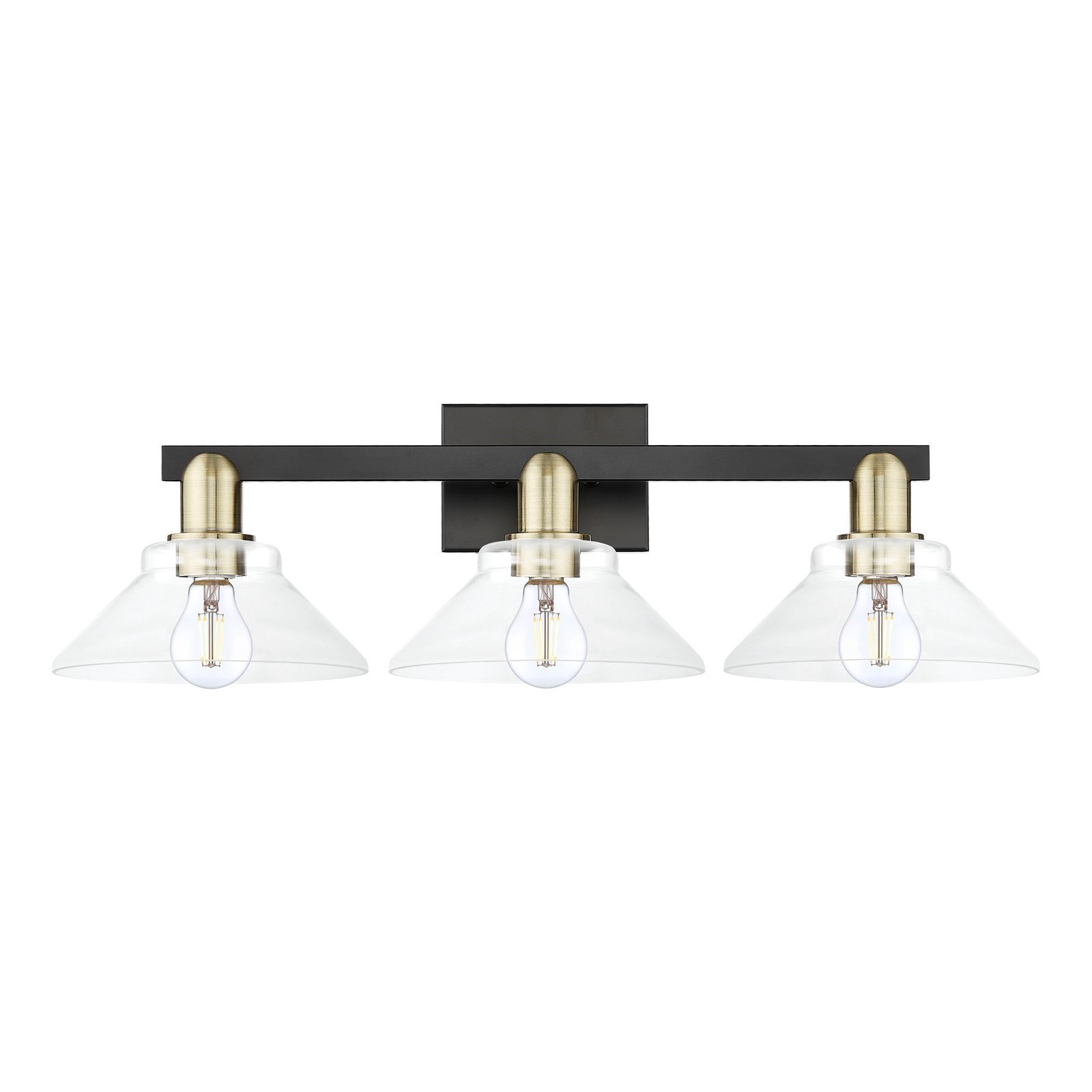 Innovations Orwell 27in 3-Light Bath Vanity | Industrial Black Antique Brass and Clear Glass | Bathroom Vanity Light | 27.38 x | Model 716-3W-BAB-G132