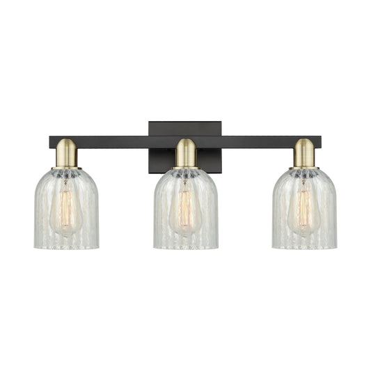 Innovations Caledonia 24in 3-Light Bath Vanity | Industrial Black Antique Brass and Mouchette Glass | Bathroom Vanity Light | 24 | Model 716-3W-BAB-G2511
