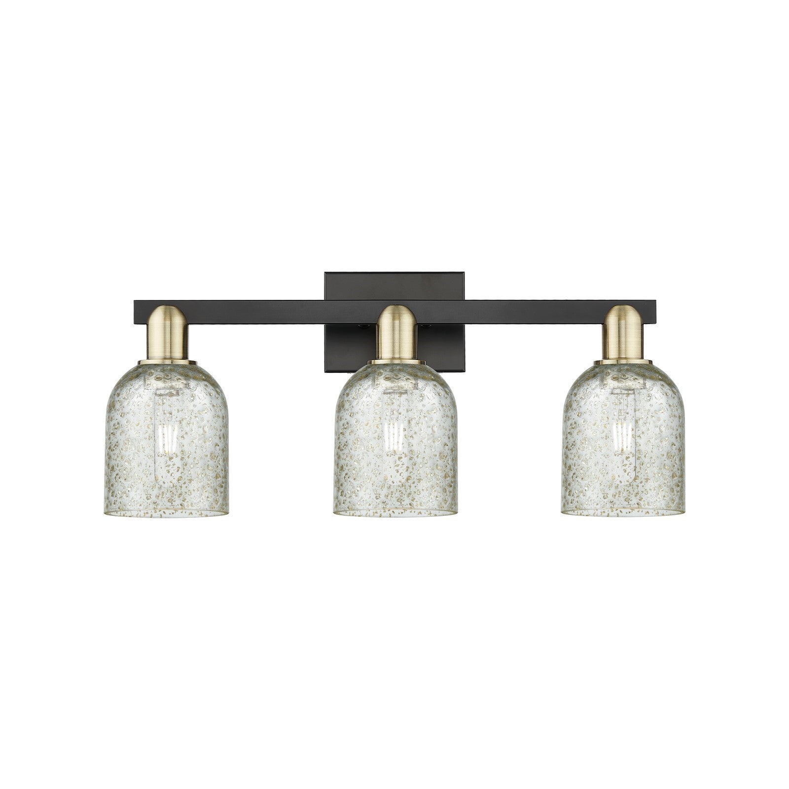 Innovations Caledonia 24in 3-Light Bath Vanity | Industrial Black Antique Brass Steel and Mica Glass | Bathroom Vanity Light | 24 | Model 716-3W-BAB-G259