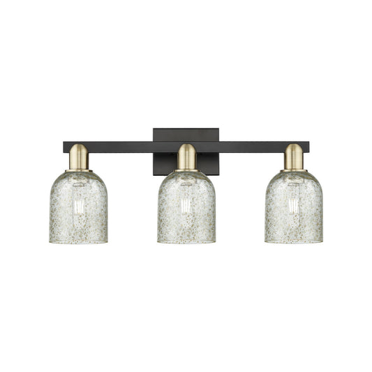 Innovations Caledonia 24in 3-Light Bath Vanity | Industrial Black Antique Brass Steel and Mica Glass | Bathroom Vanity Light | 24 | Model 716-3W-BAB-G259