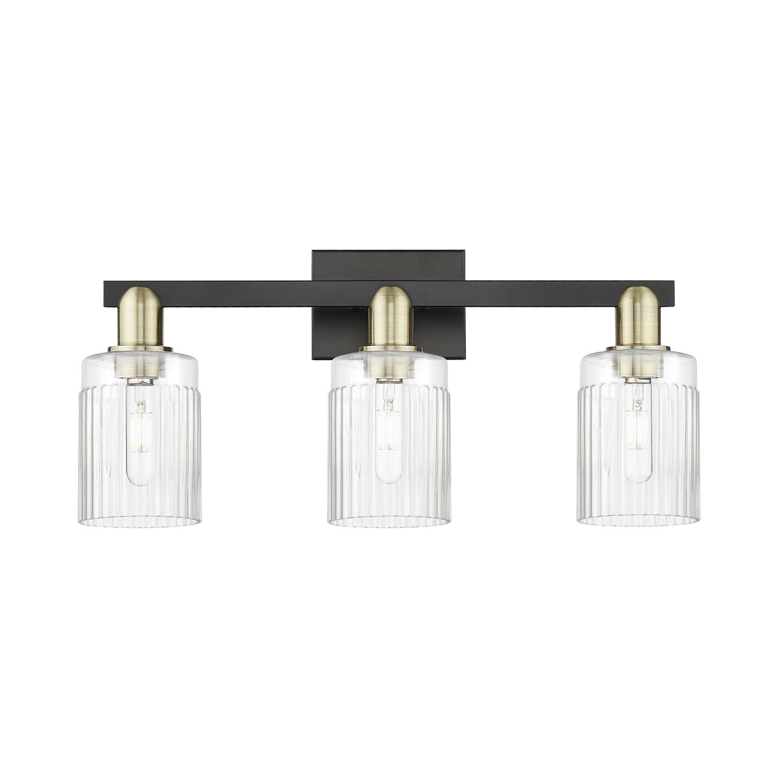 Innovations Hadley 24in 3-Light Bath Vanity | Industrial Black Antique Brass and Clear Ribbed Glass | Bathroom Vanity Light | 23.5 | Model 716-3W-BAB-G342