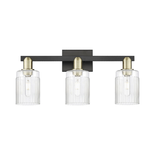 Innovations Hadley 24in 3-Light Bath Vanity | Industrial Black Antique Brass and Clear Ribbed Glass | Bathroom Vanity Light | 23.5 | Model 716-3W-BAB-G342