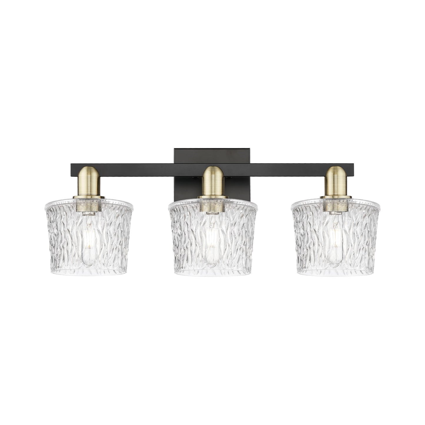 Innovations Niagara 26in 3-Light Bath Vanity | Industrial Black Antique Brass and Clear Glass | Bathroom Vanity Light | 25.5 x | Model 716-3W-BAB-G402
