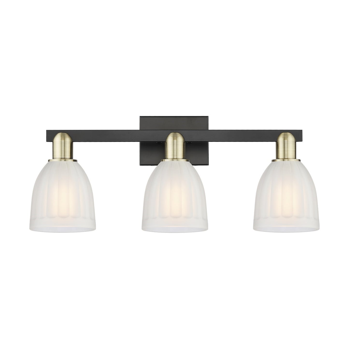 Innovations Brookfield 25in 3-Light Bath Vanity Light | Industrial Black Antique Brass and White Frosted Ribbed Glass | Bathroom | Model 716-3W-BAB-G441