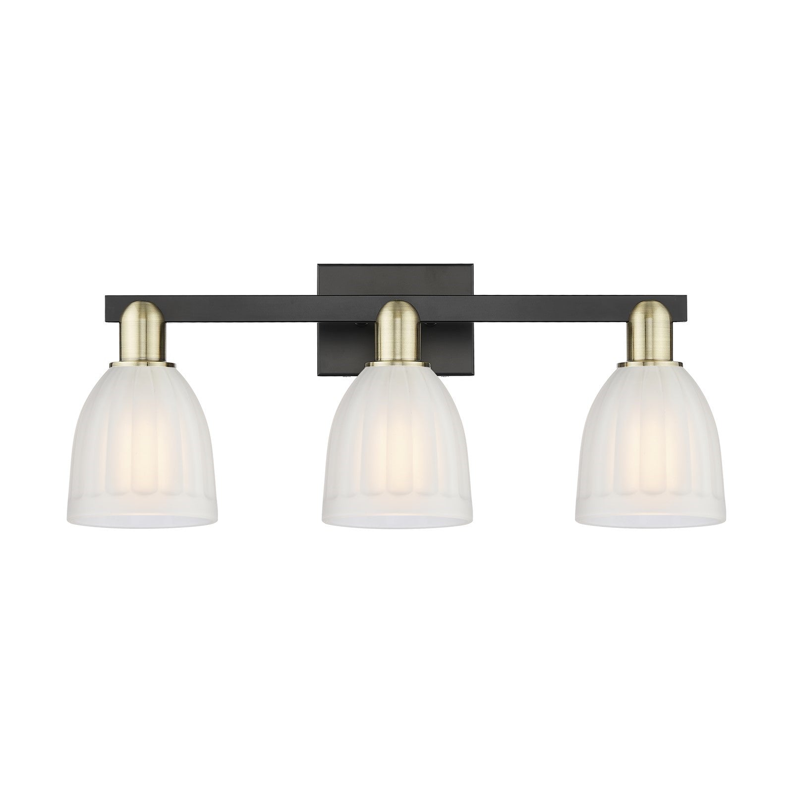 Innovations Brookfield 25in 3-Light Bath Vanity Light | Industrial Black Antique Brass and White Frosted Ribbed Glass | Bathroom | Model 716-3W-BAB-G441