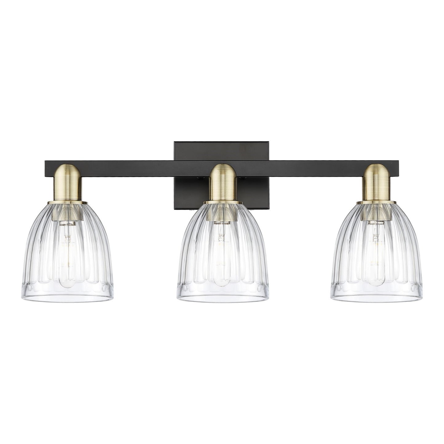Innovations Brookfield 25in 3-Light Bath Vanity | Industrial Black Antique Brass Steel and Clear Ribbed Glass | Bathroom Vanity & | Model 716-3W-BAB-G442