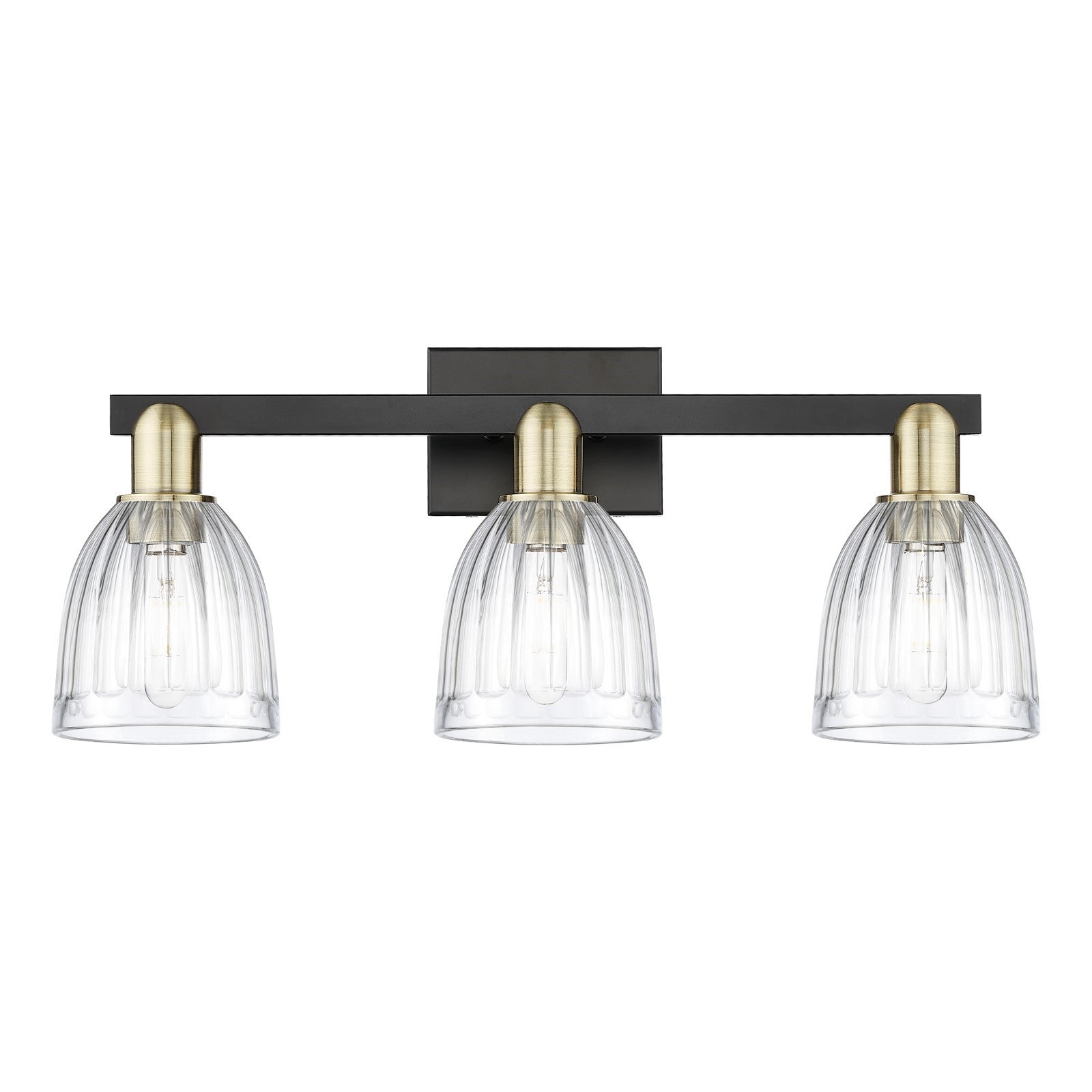 Innovations Brookfield 25in 3-Light Bath Vanity | Industrial Black Antique Brass Steel and Clear Ribbed Glass | Bathroom Vanity & | Model 716-3W-BAB-G442