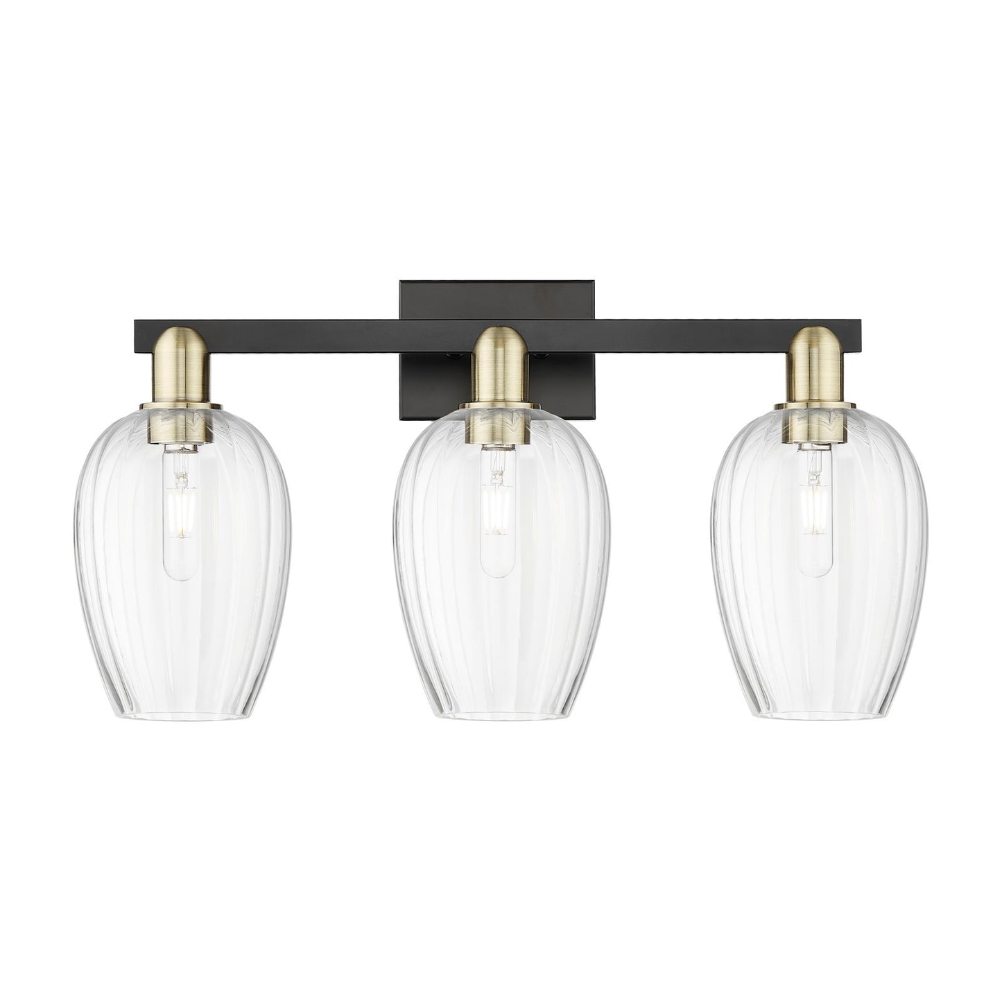 Innovations Preston Flute 26in 3-Light Bath Vanity Light | Industrial Black Antique Brass and Clear Glass | Bathroom Vanity | Model 716-3W-BAB-G457-6CL