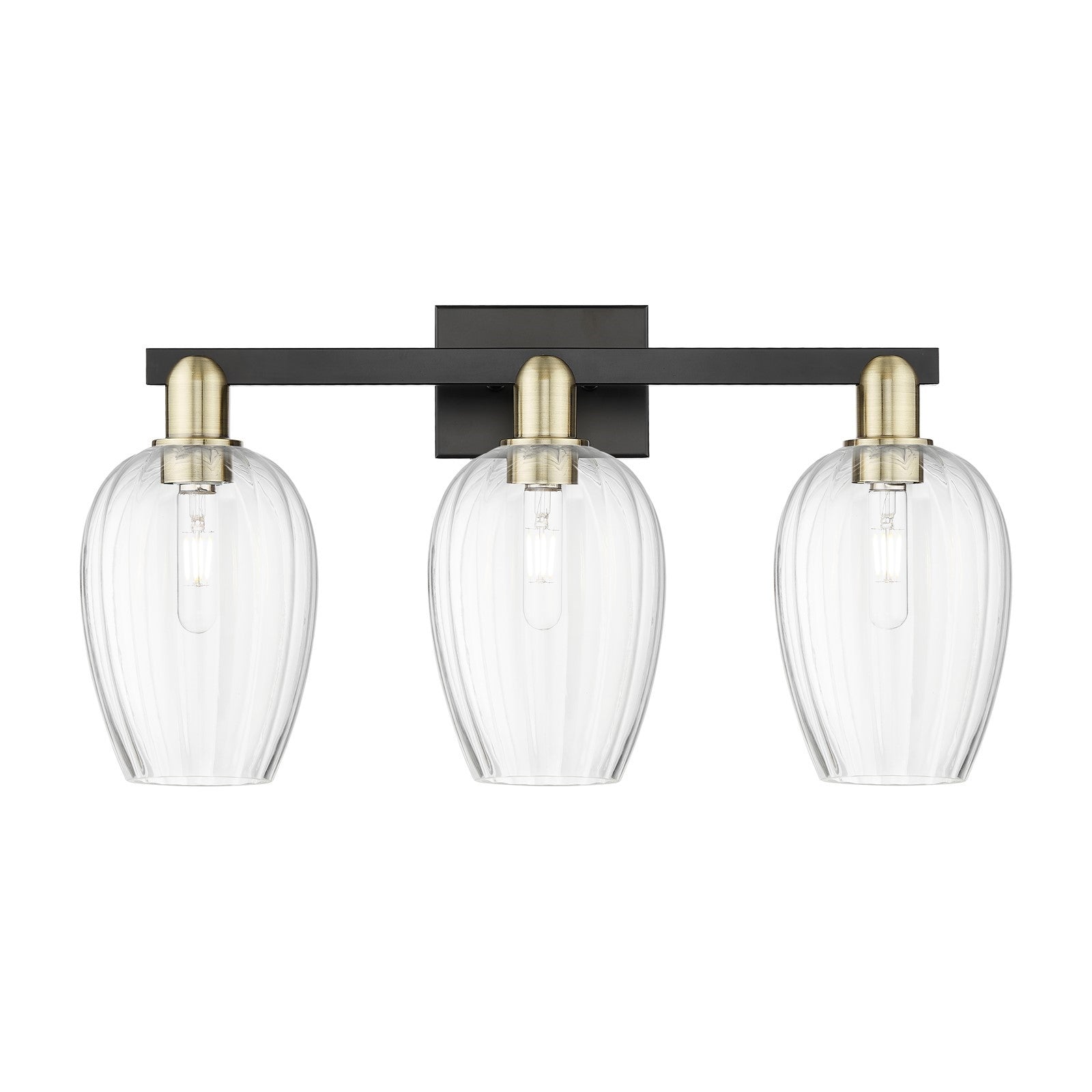 Innovations Preston Flute 26in 3-Light Bath Vanity Light | Industrial Black Antique Brass and Clear Glass | Bathroom Vanity | Model 716-3W-BAB-G457-6CL