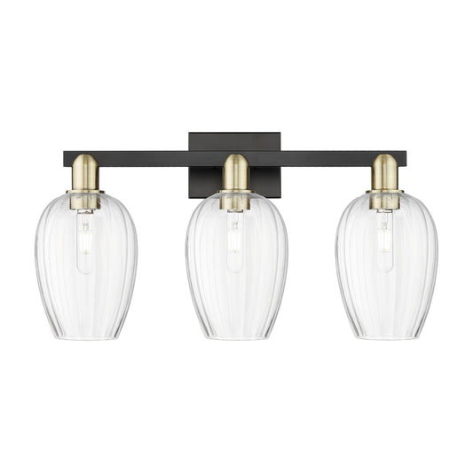 Innovations Preston Flute 26in 3-Light Bath Vanity Light | Industrial Black Antique Brass and Clear Glass | Bathroom Vanity | Model 716-3W-BAB-G457-6CL