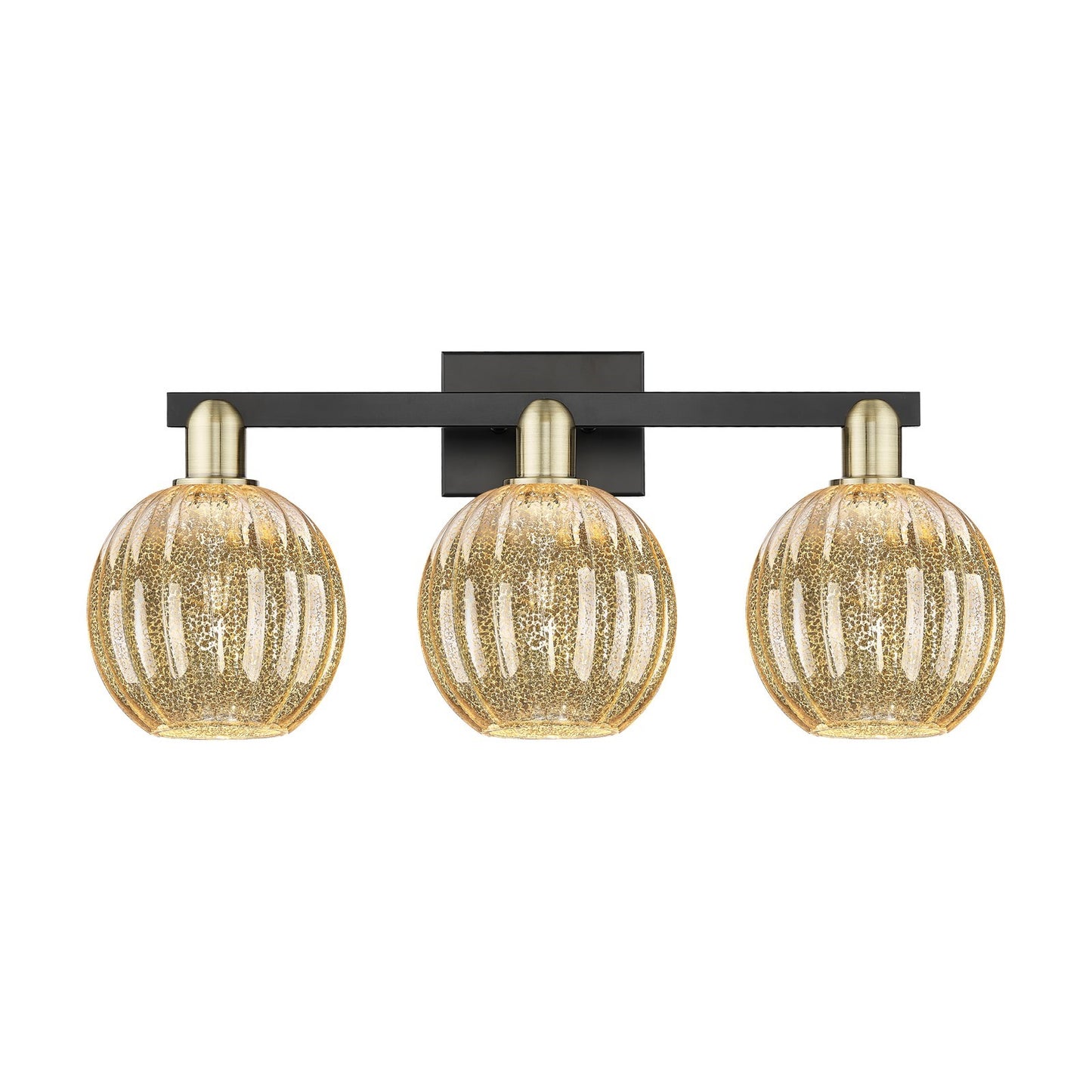 Innovations Preston Globe 26in 3-Light Bath Vanity Light | Industrial Black Antique Brass and Mercury Glass | Bathroom Vanity | Model 716-3W-BAB-G458-7ME