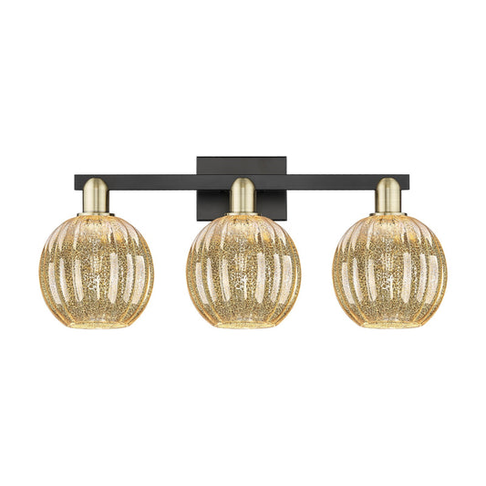 Innovations Preston Globe 26in 3-Light Bath Vanity Light | Industrial Black Antique Brass and Mercury Glass | Bathroom Vanity | Model 716-3W-BAB-G458-7ME