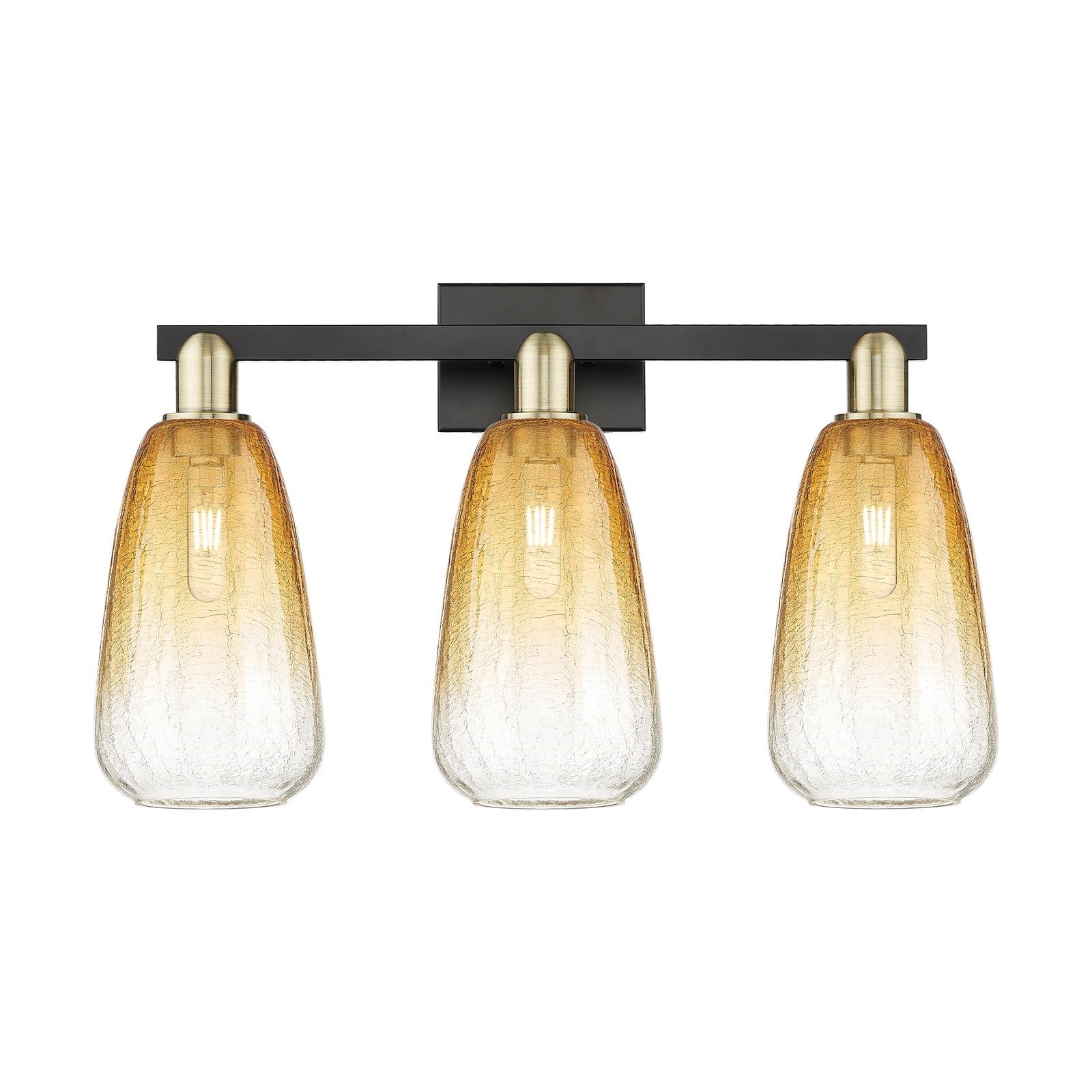 Innovations Brookhaven Almond 25in 3-Light Bath Vanity Light | Industrial Black Antique Brass and Amber Glass | Bathroom | Model 716-3W-BAB-G480-6AM