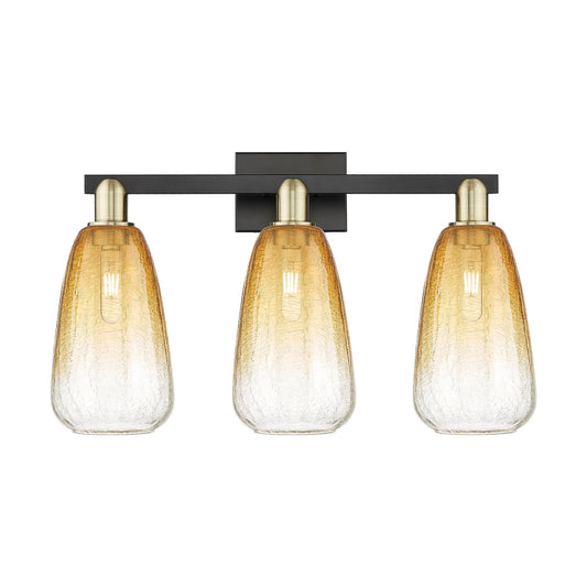 Innovations Brookhaven Almond 25in 3-Light Bath Vanity Light | Industrial Black Antique Brass and Amber Glass | Bathroom | Model 716-3W-BAB-G480-6AM