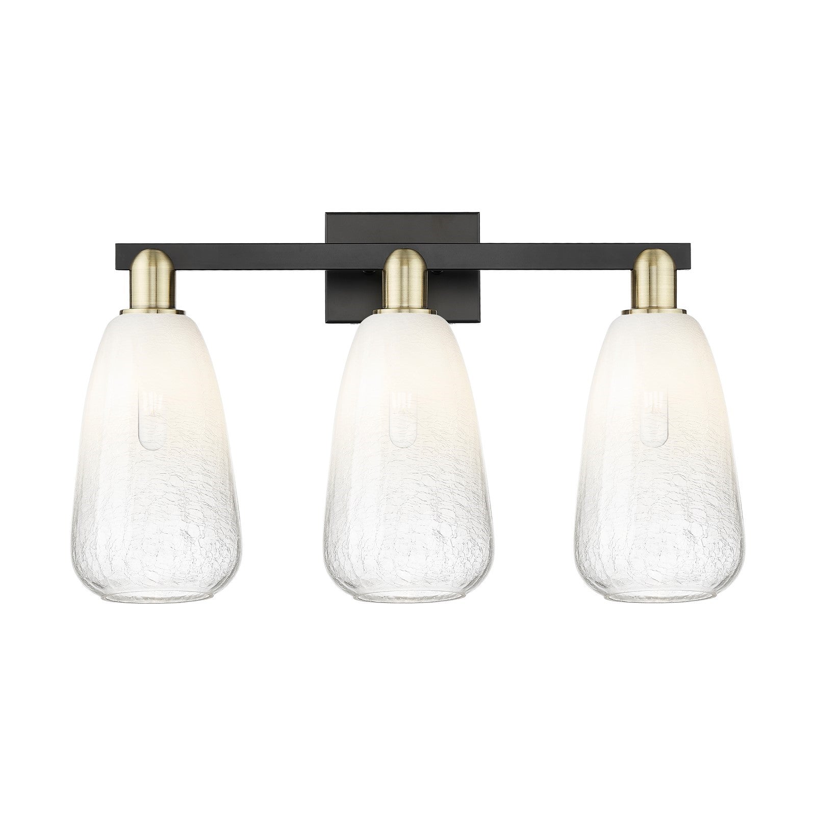 Innovations Brookhaven Almond 25in 3-Light Bath Vanity Light | Industrial Black Antique Brass and Opal Glass | Damp Rated | Model 716-3W-BAB-G480-6OP