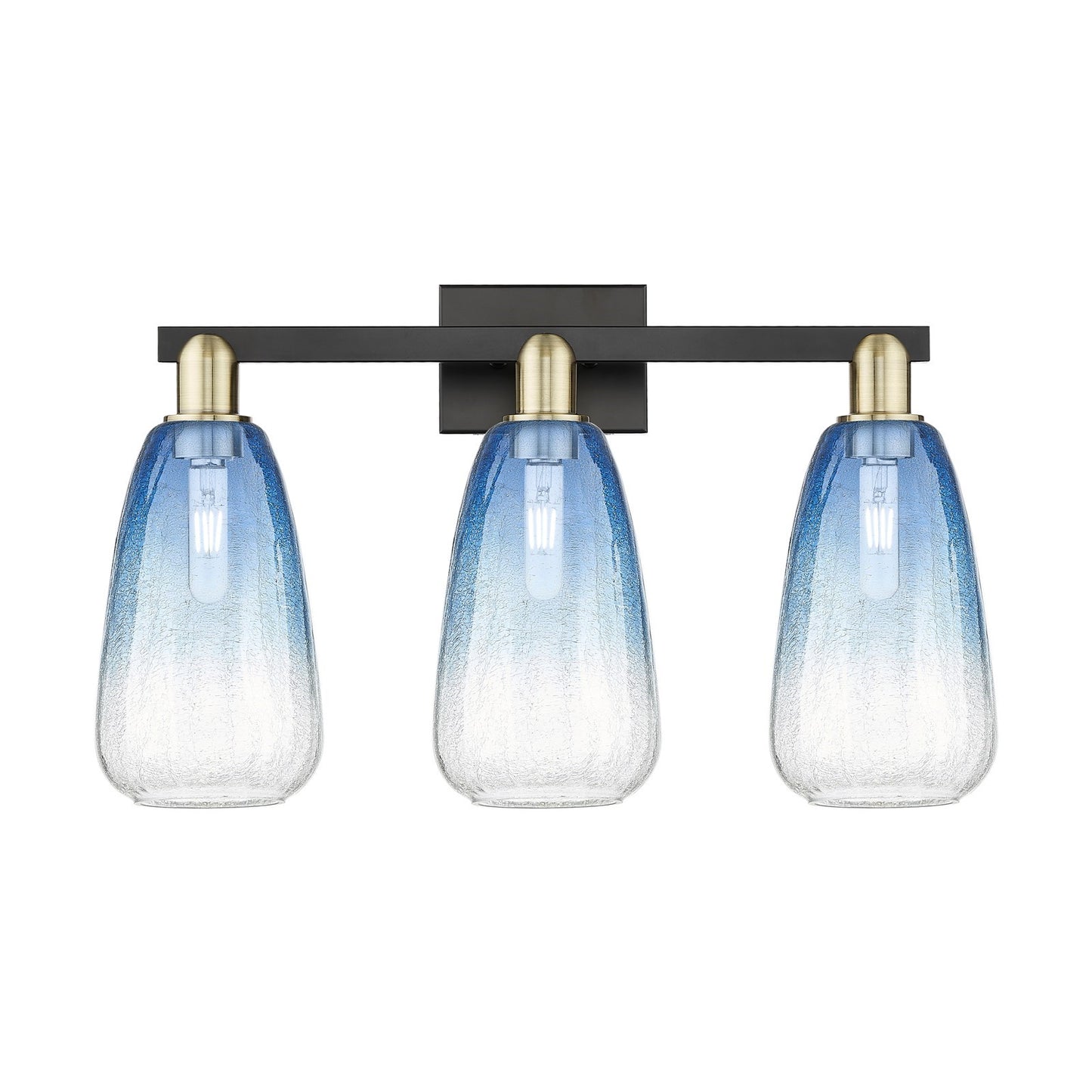 Innovations Brookhaven Almond 26in 3-Light Bath Vanity Light | Industrial Black Antique Brass and Sapphire Blue Glass | Model 716-3W-BAB-G480-6SB