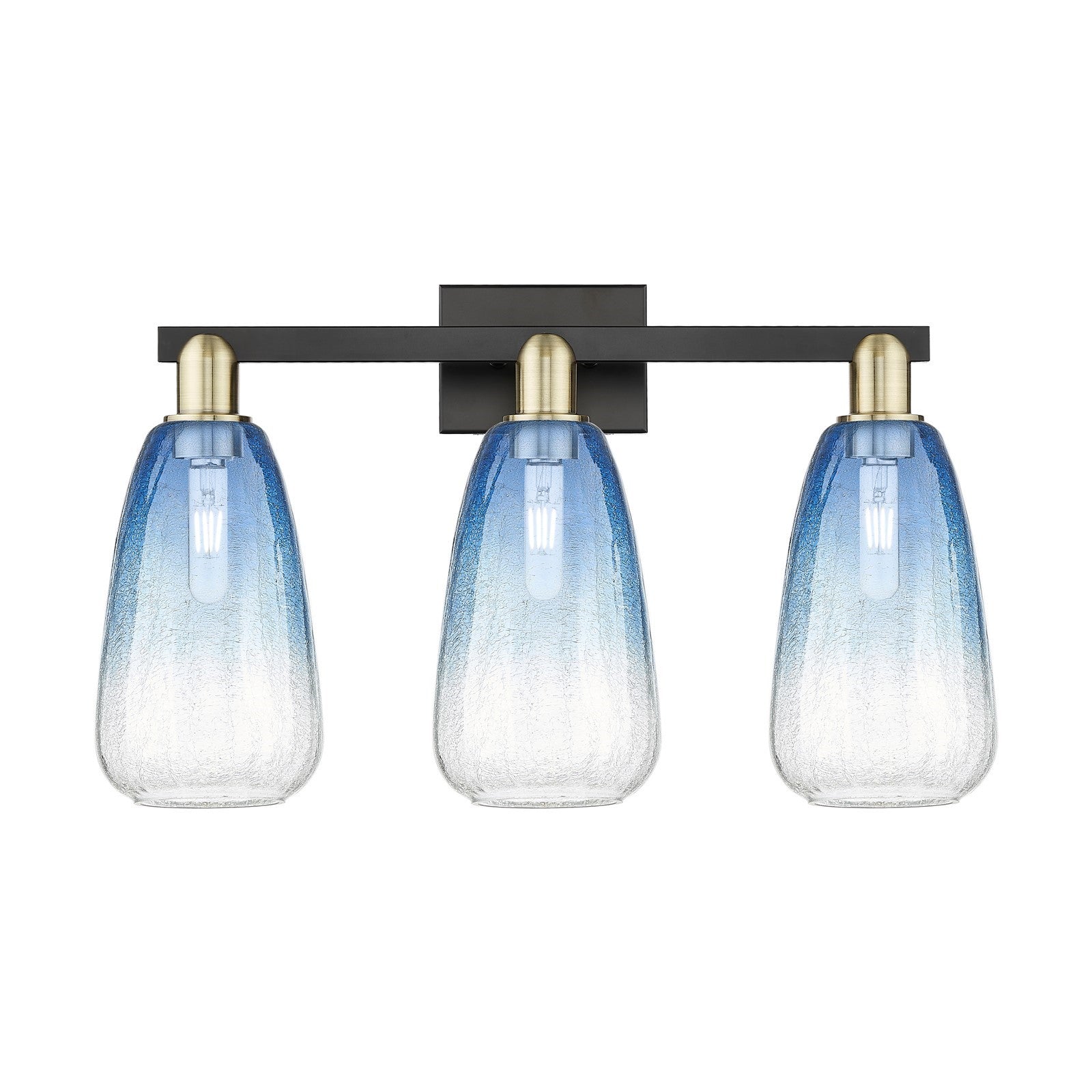 Innovations Brookhaven Almond 26in 3-Light Bath Vanity Light | Industrial Black Antique Brass and Sapphire Blue Glass | Model 716-3W-BAB-G480-6SB