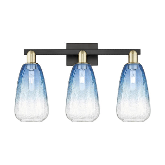 Innovations Brookhaven Almond 26in 3-Light Bath Vanity Light | Industrial Black Antique Brass and Sapphire Blue Glass | Model 716-3W-BAB-G480-6SB