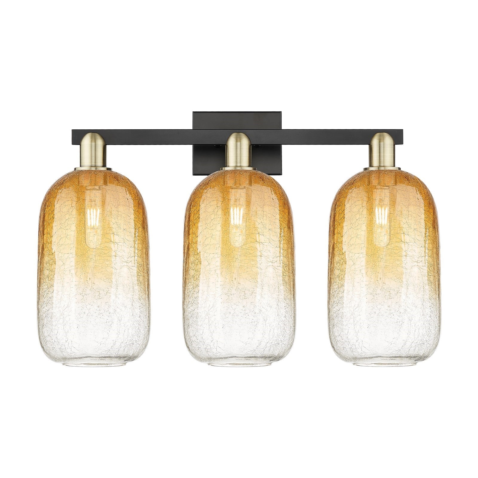 Innovations Brookhaven Cloche 26in 3-Light Bath Vanity Light | Industrial Black Antique Brass and Amber Glass | Bathroom | Model 716-3W-BAB-G482-7AM