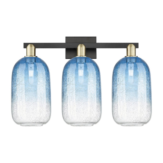 Innovations Brookhaven Cloche 26in 3-Light Bath Vanity Light | Industrial Black Antique Brass and Sapphire Blue Glass | Model 716-3W-BAB-G482-7SB