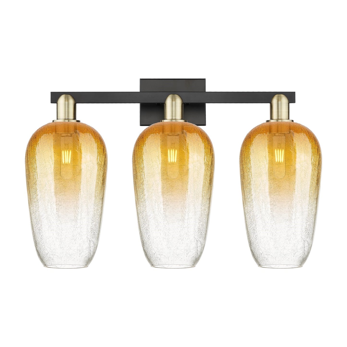 Innovations Brookhaven Flute 26in 3-Light Bath Vanity Light | Industrial Black Antique Brass and Amber Glass | Bathroom Vanity | Model 716-3W-BAB-G484-7AM