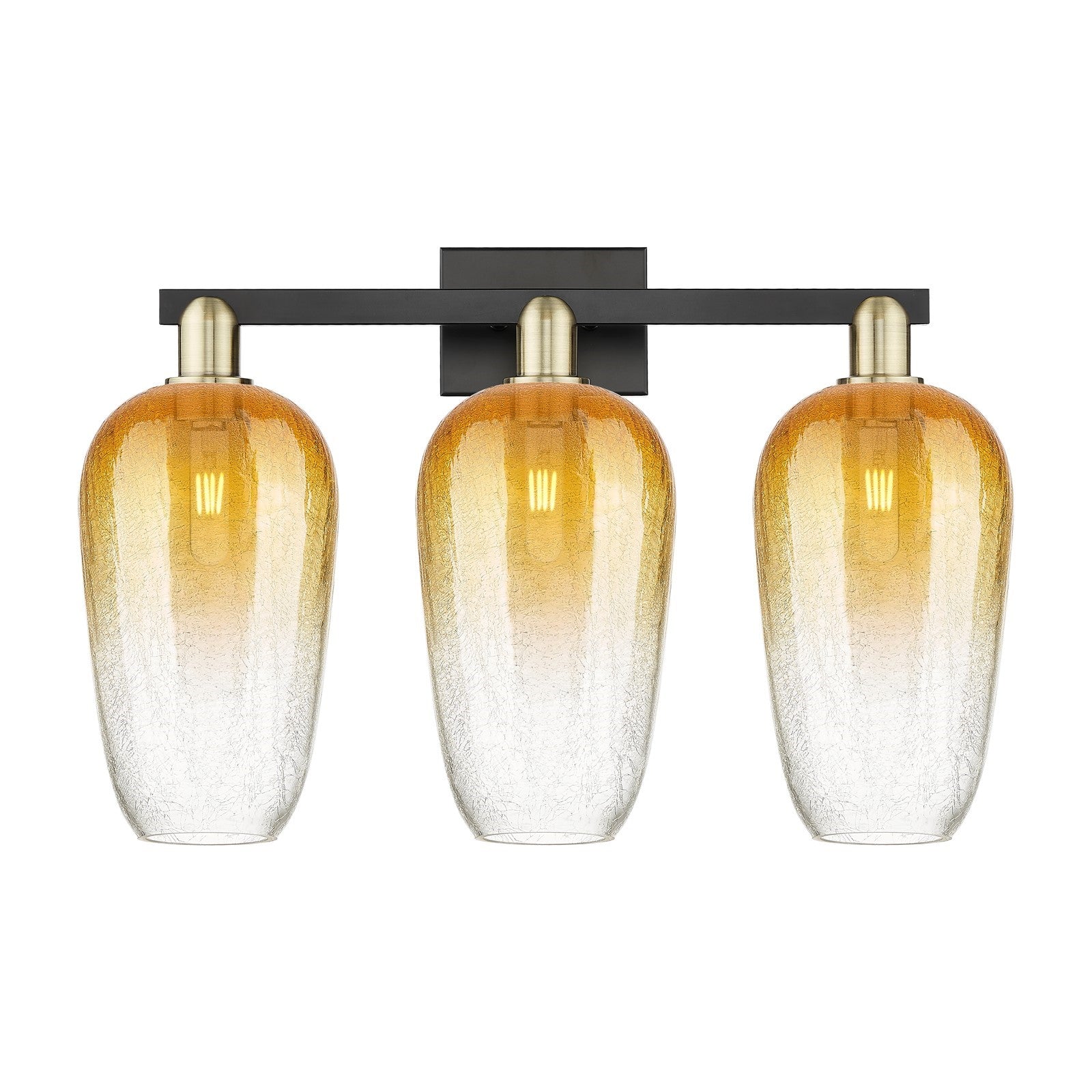 Innovations Brookhaven Flute 26in 3-Light Bath Vanity Light | Industrial Black Antique Brass and Amber Glass | Bathroom Vanity | Model 716-3W-BAB-G484-7AM