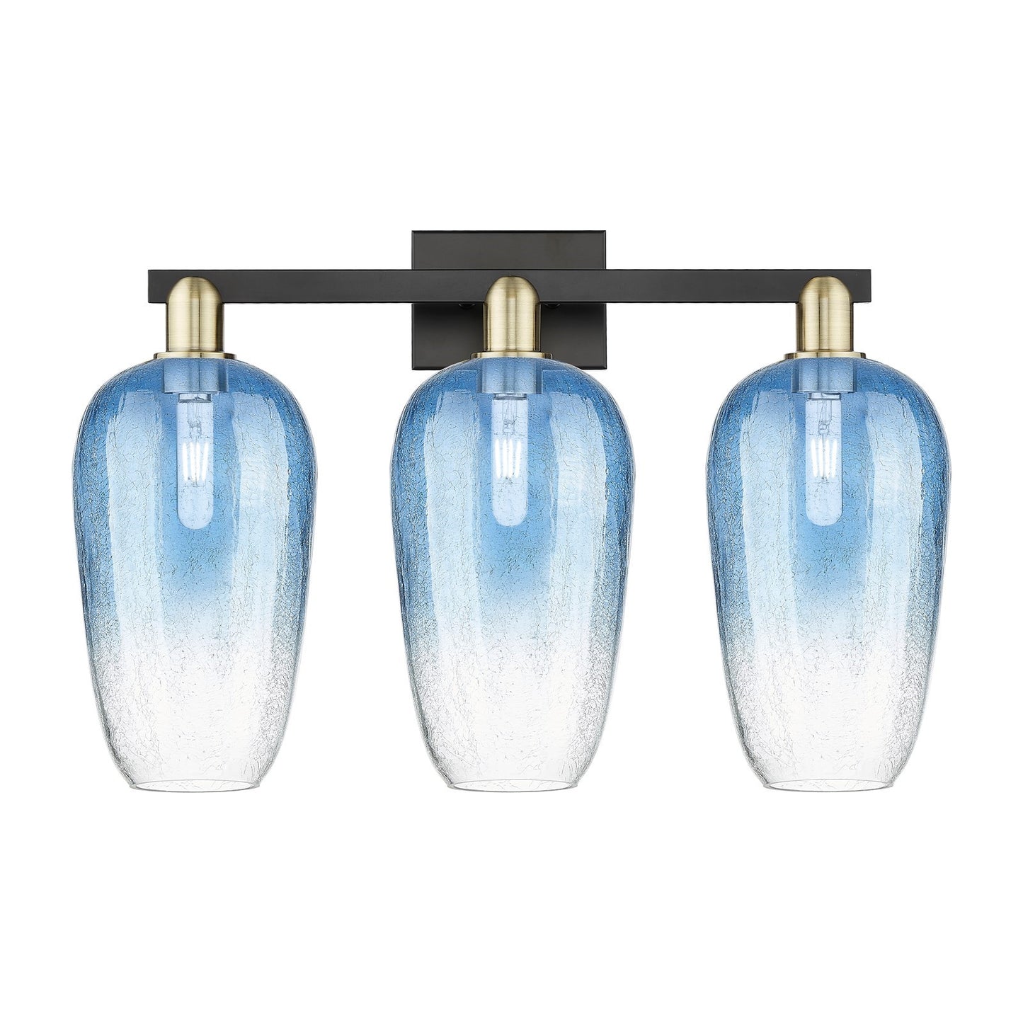 Innovations Brookhaven Flute 26in 3-Light Bath Vanity Light | Industrial Black Antique Brass and Sapphire Blue Glass | Model 716-3W-BAB-G484-7SB