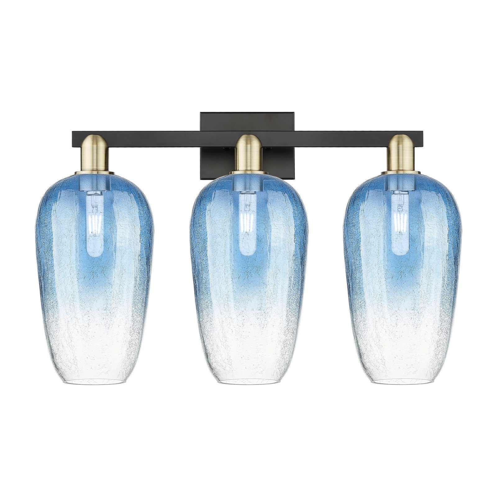 Innovations Brookhaven Flute 26in 3-Light Bath Vanity Light | Industrial Black Antique Brass and Sapphire Blue Glass | Model 716-3W-BAB-G484-7SB