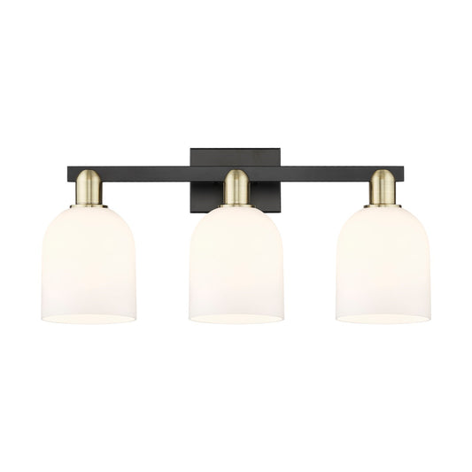 Innovations Bella 25in 3-Light Bath Vanity Light | Industrial Black Antique Brass and White Glass | Bathroom Vanity | 24.5 x | Model 716-3W-BAB-G558-6GWH