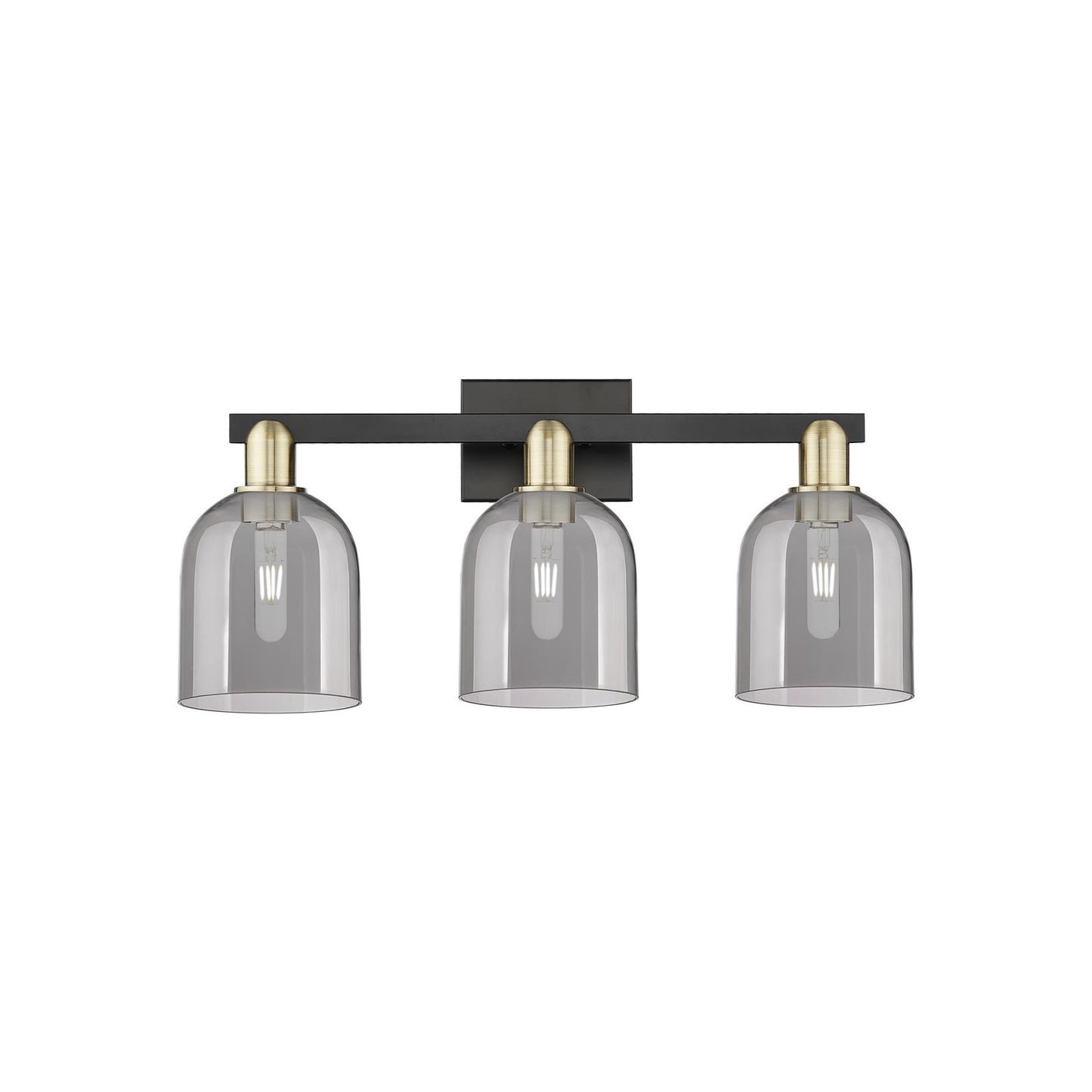 Innovations Bella 25in 3-Light Bath Vanity Light | Industrial Black Antique Brass and Light Smoke Glass | Bathroom Vanity | Model 716-3W-BAB-G558-6SM