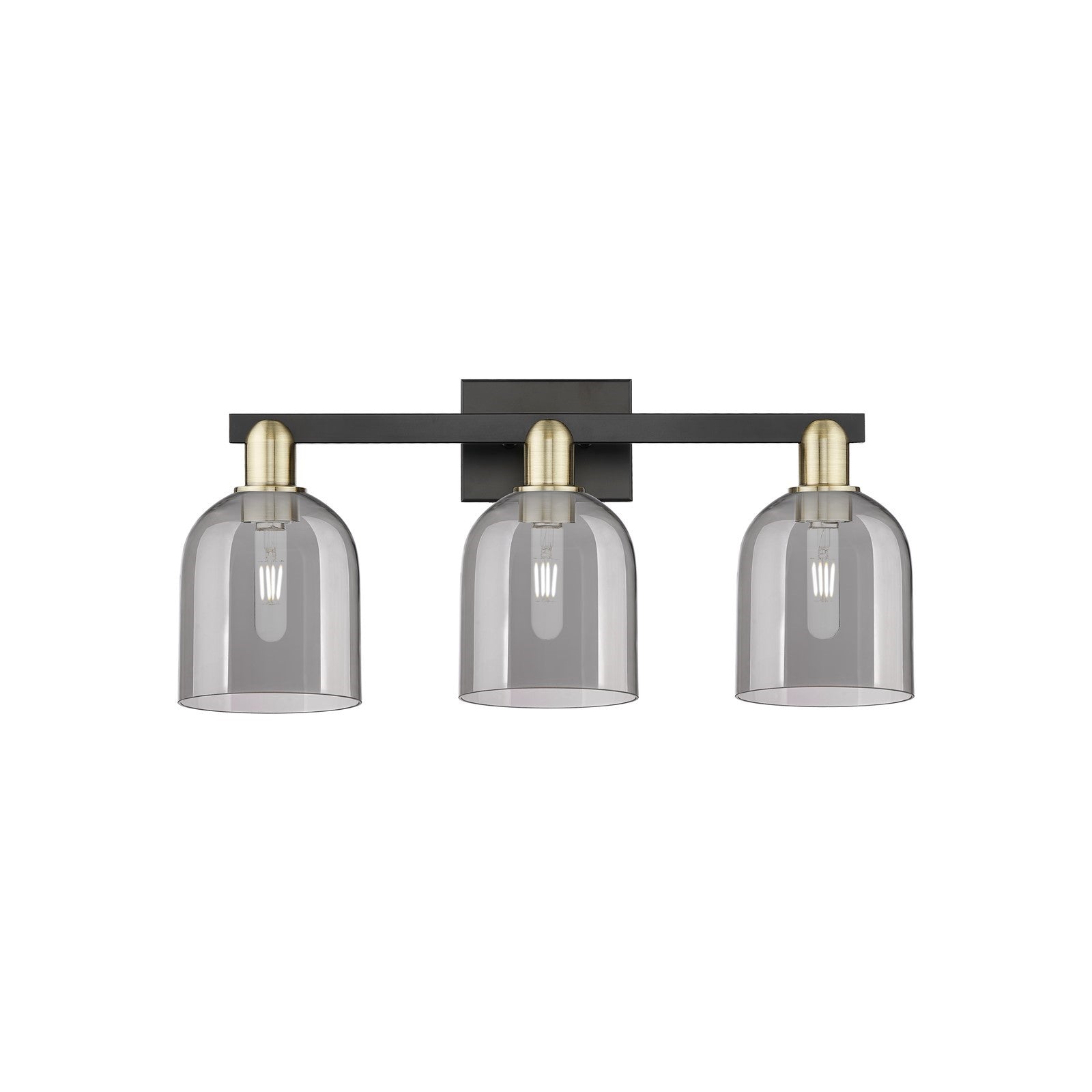Innovations Bella 25in 3-Light Bath Vanity Light | Industrial Black Antique Brass and Light Smoke Glass | Bathroom Vanity | Model 716-3W-BAB-G558-6SM