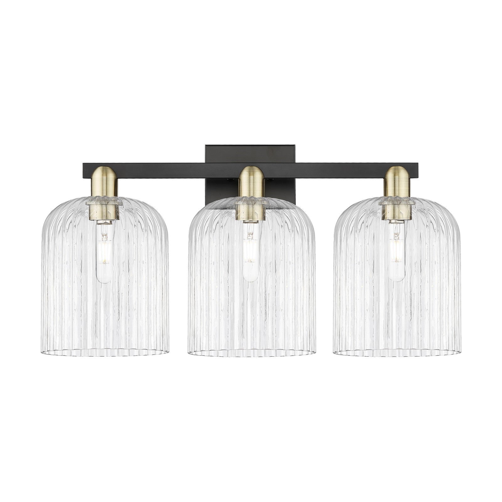 Innovations Bridal Veil 27in 3-Light Bath Vanity Light | Industrial Black Antique Brass and Clear Ribbed Glass | Bathroom | Model 716-3W-BAB-G559-8CL