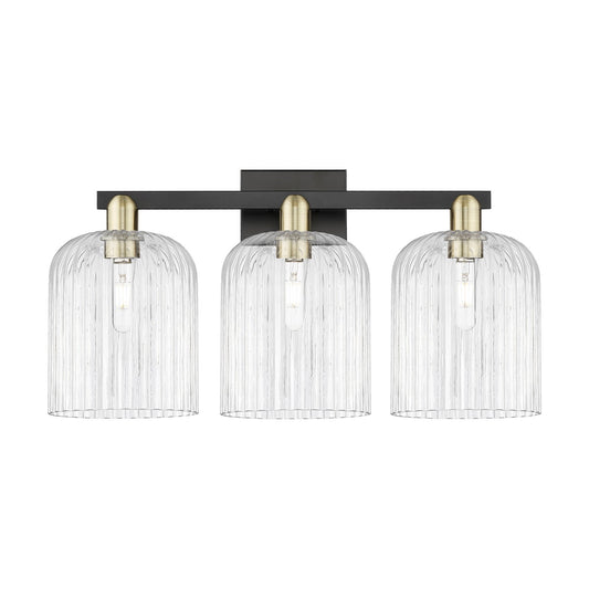 Innovations Bridal Veil 27in 3-Light Bath Vanity Light | Industrial Black Antique Brass and Clear Ribbed Glass | Bathroom | Model 716-3W-BAB-G559-8CL