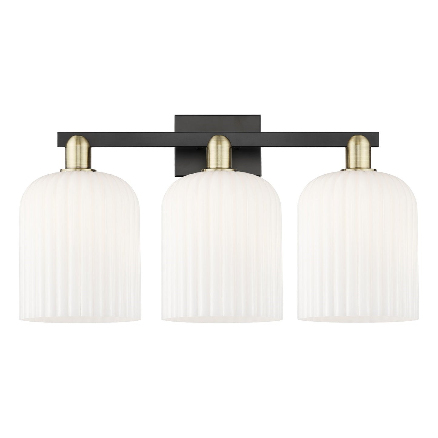 Innovations Bridal Veil 27in 3-Light Bath Vanity Light | Industrial Black Antique Brass and Gloss White Ribbed Glass | Model 716-3W-BAB-G559-8GWH