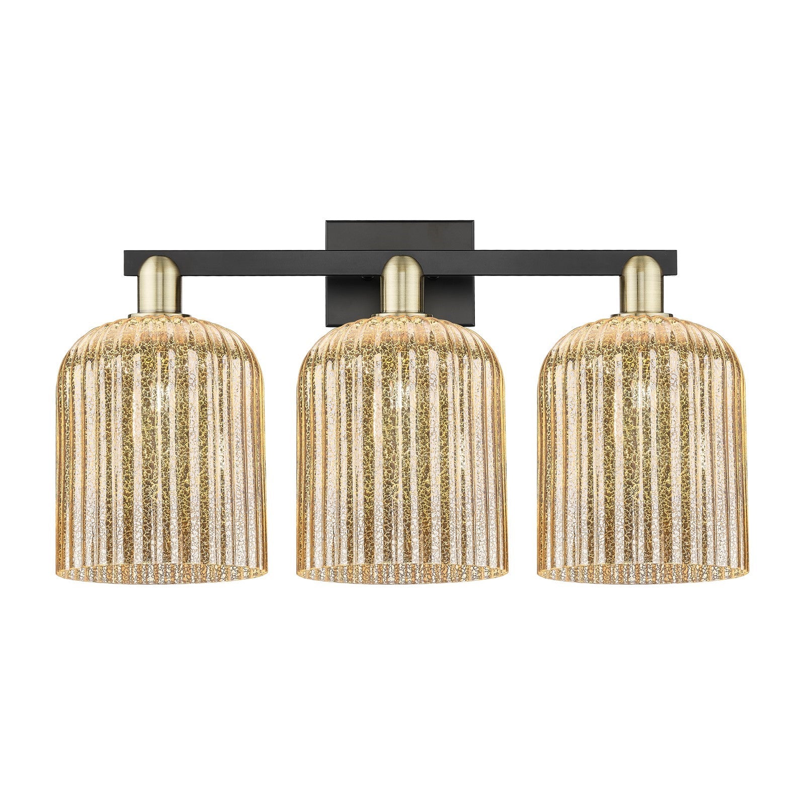 Innovations Bridal Veil 27in 3-Light Bath Vanity Light | Industrial Black Antique Brass and Mercury Ribbed Glass | Bathroom | Model 716-3W-BAB-G559-8ME